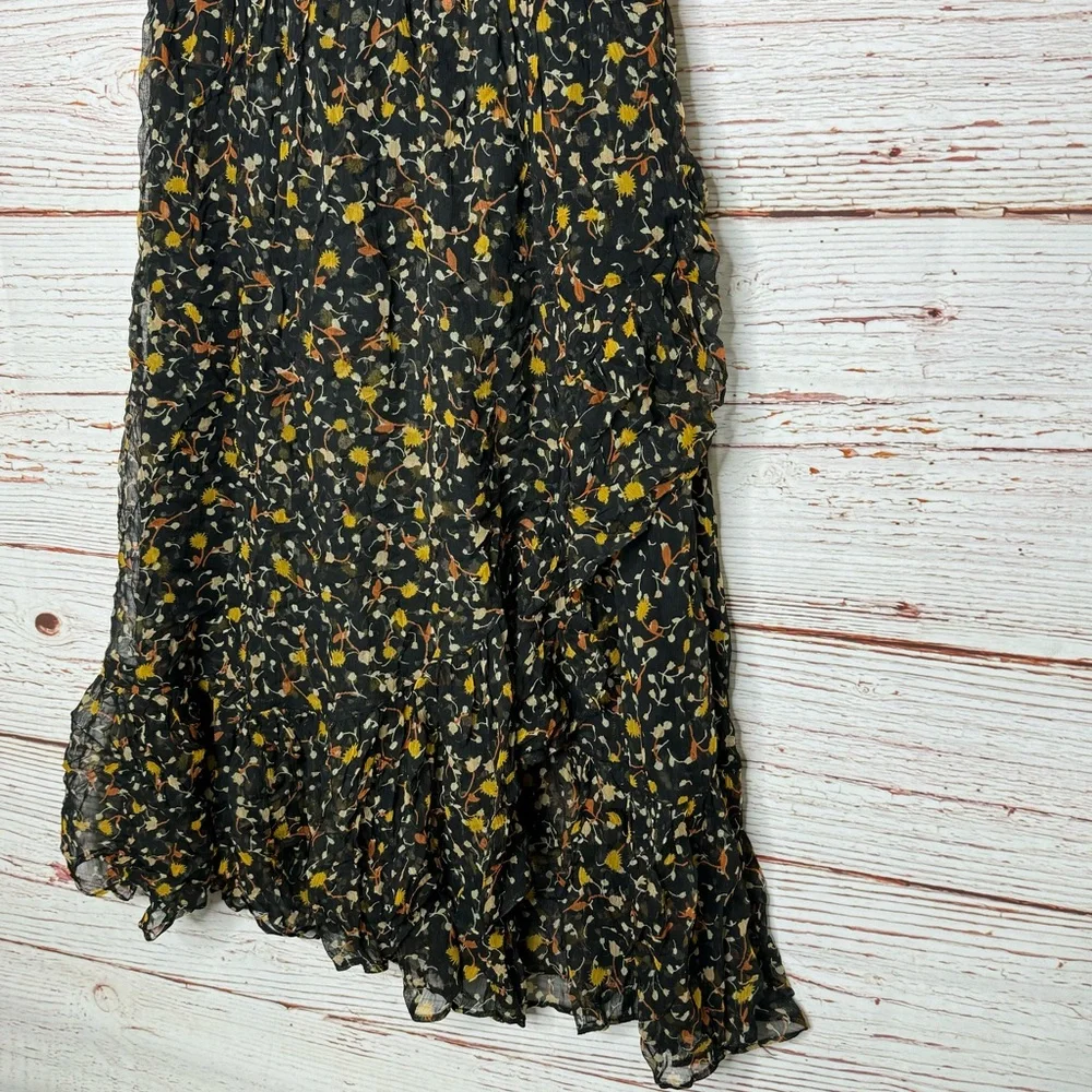Draper James Black Midi Dress with Yellow & Orange Floral Print